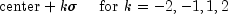 mathrm{center} + ksigma~~~~mathrm{for}~k=-2,-1,1,2