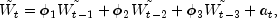 \tilde{W_t}=\phi_1\tilde{W_{t-1}}+ \phi_2\tilde{W_{t-2}}+\phi_3\tilde{W_{t-3}} + a_t\rm{,}