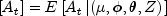 left[ {A_t } right] = Eleft[ {A_t left| 
  {left( {mu ,phi ,theta ,Z} right)} right.} right]