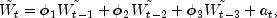 \tilde{W_t}=\phi_1\tilde{W_{t-1}}+\phi_2 \tilde{W_{t-2}}+\phi_3\tilde{W_{t-3}} + a_t\rm{,}
