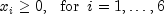 x_i \ge 0, \,\,\,\, {\rm {for}} \,\,\, i = 1, \ldots , 6