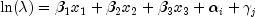 \textup{ln}(\lambda)=\beta_1x_1+\beta_2x_2+\beta_3x_3+\alpha_i+\gamma_j