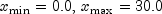 x_{\min}=0.0,\, x_{\max}=30.0