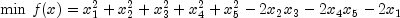 {\rm {min}} \,\, f(x) = x_1^2 + x_2^2 + x_3^2 + x_4^2 + x_5^2 - 2x_2x_3 - 2x_4x_5 - 2x_1