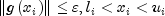 left| {gleft( {x_i{} } right)} right| 
  le varepsilon ,l_i  lt x_i lt u_i