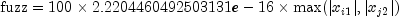 {rm {fuzz}} = 100 times 
                  2.2204460492503131e-16 times {rm {max}} 
                  (|x_{i1}|, |x_{j2}|)