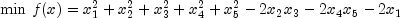 {\rm {min}} \,\, f(x) = x_1^2 + x_2^2 + x_3^2 + x_4^2 + x_5^2 - 2x_2x_3 - 2x_4x_5 - 2x_1