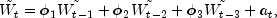 \tilde{W_t}=\phi_1\tilde{W_{t-1}}+\phi_2 \tilde{W_{t-2}}+\phi_3\tilde{W_{t-3}} + a_t\rm{,}