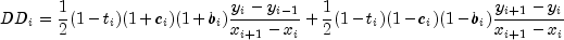 DD_i = frac{1}{2}(1-t_i)(1+c_i)(1+b_i)frac{y_i-y_{i-1}}{x_{i+1}-x_i}+frac{1}{2}(1-t_i)(1-c_i)(1-b_i)frac{y_{i+1}-y_i}{x_{i+1}-x_i}