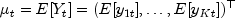 mu_t=E[Y_t]=(E[y_{1t}],ldots,E[y_{Kt}])^top