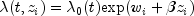 lambda(t, z_i) = lambda_0(t) textup{exp}(w_i + beta z_i)