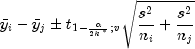 bar{y}_i-bar{y}_jpm{t_{1-frac{alpha}{2k^*}
 ;v}sqrt{frac{s^2}{n_i}+frac{s^2}{n_j}}}