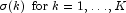 \sigma (k) \,\,\, {\rm{for}} \,\, k = 1, \ldots, K