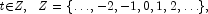 t{\in}Z, ~~ Z=\{\ldots,-2,-1,0,1,2,\ldots\}\rm{,}