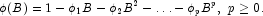 \phi(B)=1-{\phi_1}B-{\phi_2}{B^2}-\ldots-{\phi_p}{B^p}, ~ p \ge 0\rm{.}