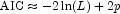 \mbox{AIC} \approx -2\ln(L)+2p