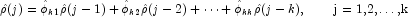 \hat\rho(j) = {\hat\phi_{k1}}\hat\rho(j-1) + 
            {\hat\phi_{k2}}\hat\rho(j-2) + \dots + {\hat\phi_{kk}}\hat\rho(j-k), 
            \mbox{\hspace{20pt}j = 1,2,\dots,k}