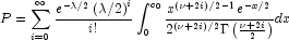 P = \sum\limits_{i = 0}^\infty {\frac{e^{-\lambda/2}\left(\lambda/2\right)^i}{i!}} 
            \int_0^{c_{0}} {\frac{x^{\left(\nu + 2i\right)/2-1}e^{ - x/2}} {2^{\left(\nu+2i\right)/2}{\Gamma\left(\frac{\nu+2i}{2}\right)}}}
            dx