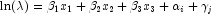 \textup{ln}(\lambda)=\beta_1x_1+\beta_2x_2+\beta_3x_3+\alpha_i+\gamma_j