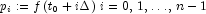 p_i : = f\left( {t_0  + i\Delta } \right)\,
            i = 0,\,1, \ldots ,\,n - 1