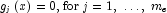 {\rm{ }}g_j \left( x \right) = 0, {\rm{for}}
            \,\, j = 1,\; \ldots ,\;m_e