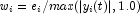 w_i = e_i/max(|y_i(t)|,1.0)