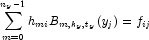 \sum_{m=0}^{n_y - 1} h_{mi}B_{m,k_y,t_y}(y_j) = f_{ij}