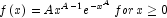 f\left( x \right) = Ax^{A - 1} e^{ - x^A } 
            \,for\,x \ge 0