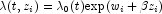 \lambda(t, z_i)=\lambda_0(t)\textup{exp}(w_i+
            \beta z_i)