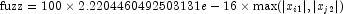 {\rm {fuzz}} = 
            100 \times 2.2204460492503131e-16 \times {\rm {max}} (|x_{i1}|, 
            |x_{j2}|)