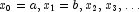 x_0=a, x_1=b, x_2, x_3, \ldots