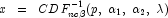 x\;\;=\;\;CDF_{nc\beta}^{-1}(p,\;
            \alpha_1,\;\alpha_2,\;\lambda)